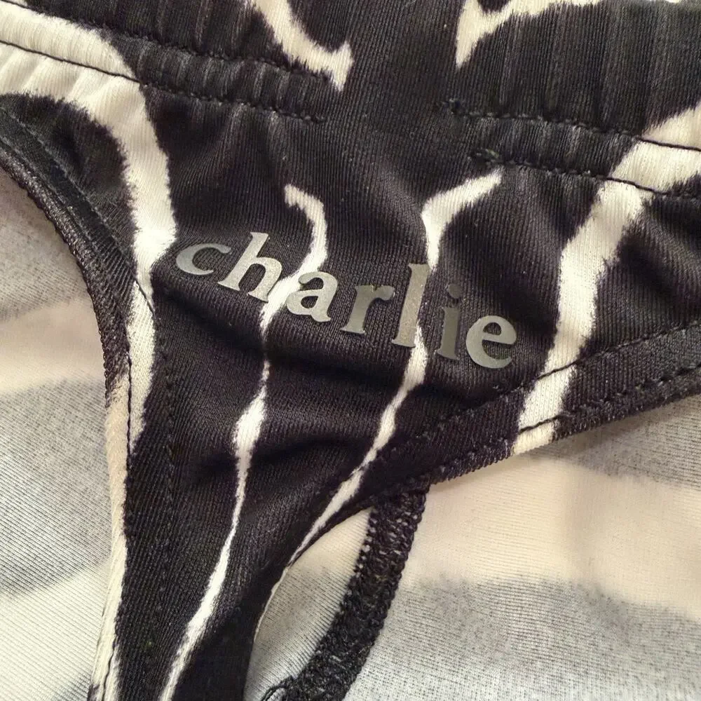 Charlie By MZ Mens Signature Print Zebra Body Swim Thong Color Black White L